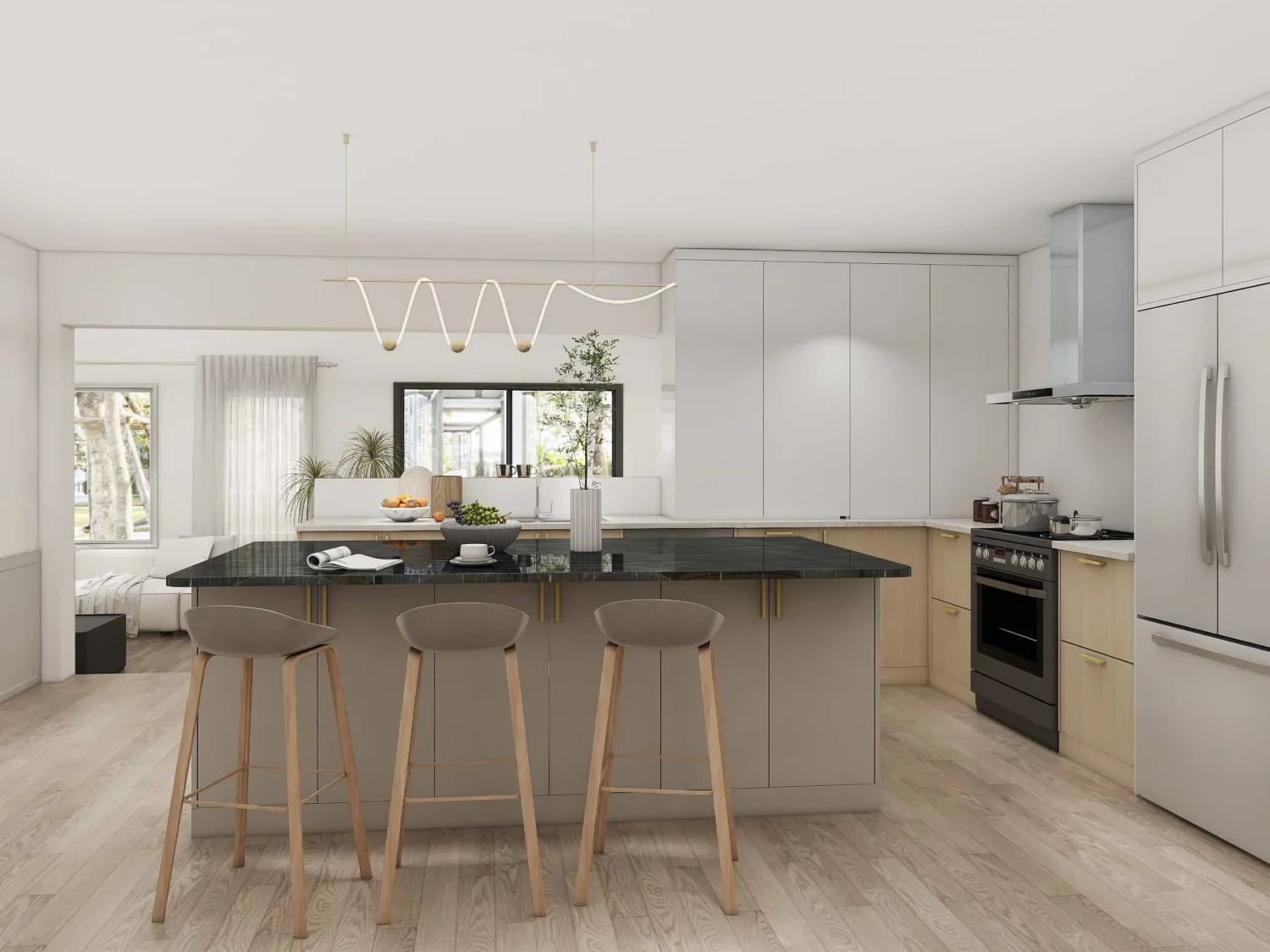 Modern Elegance Grey and Wood Two Tone Shaker Kitchen with Island Cabinets