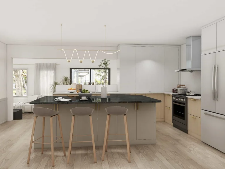 Modern Elegance Grey and Wood Two Tone Shaker Kitchen with Island Cabinets