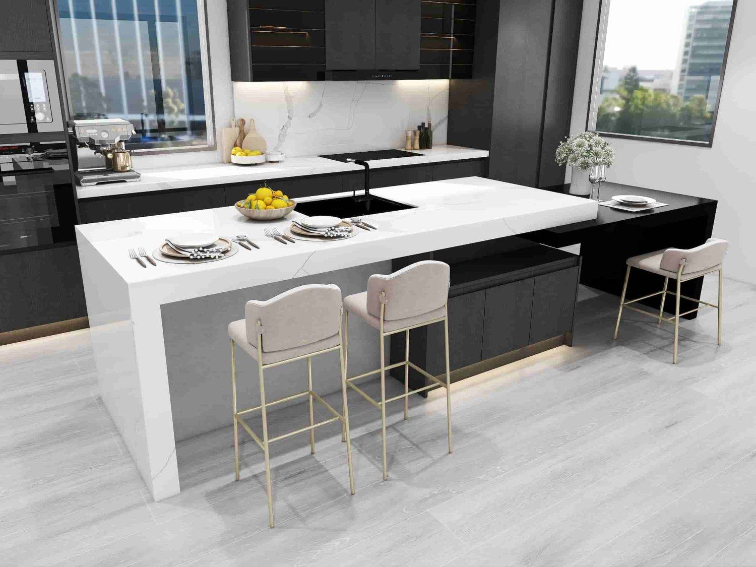 Modern Gallery Black Kitchen Cabinets with Island