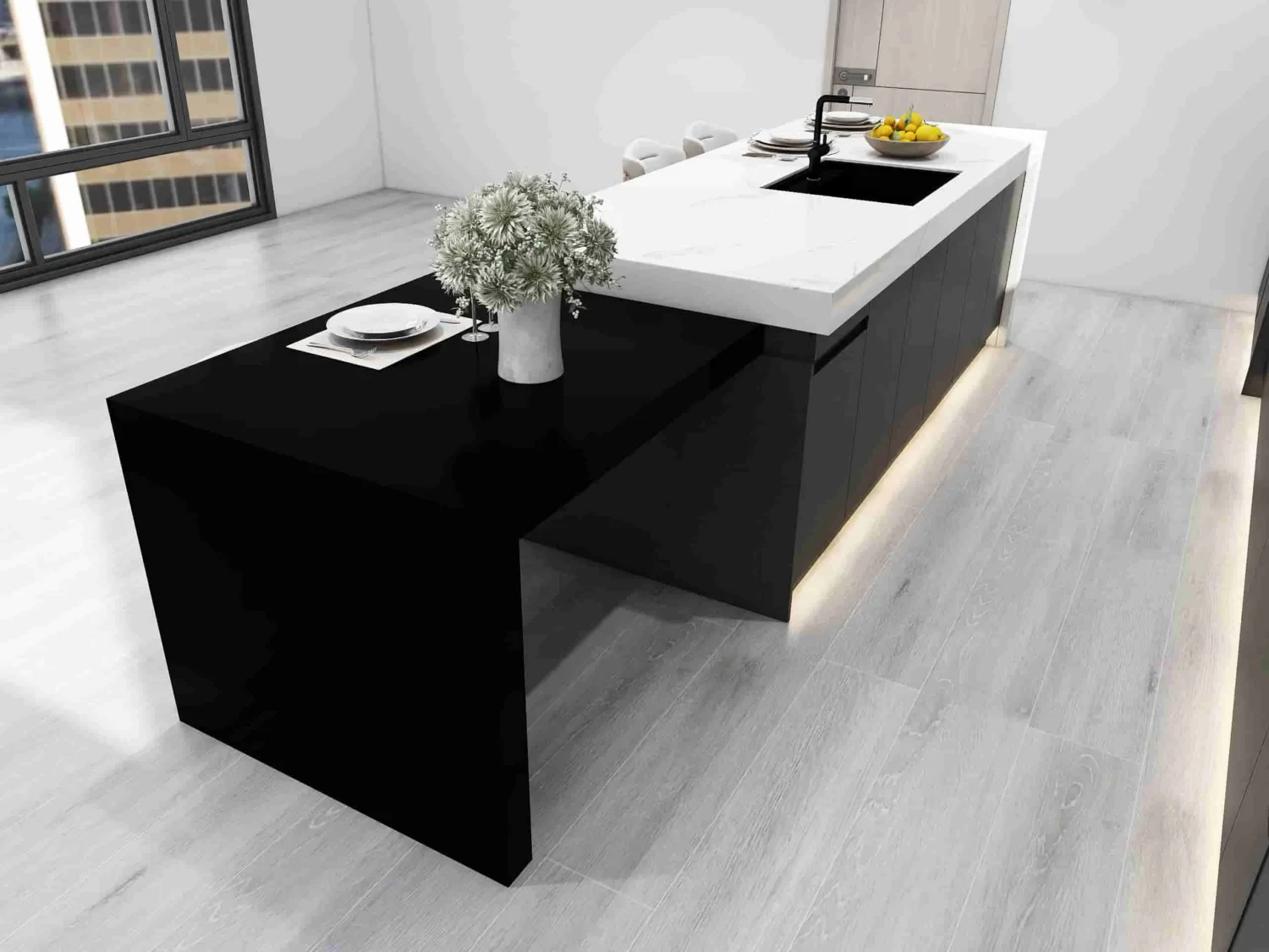 Modern Gallery Black Kitchen Cabinets with Island