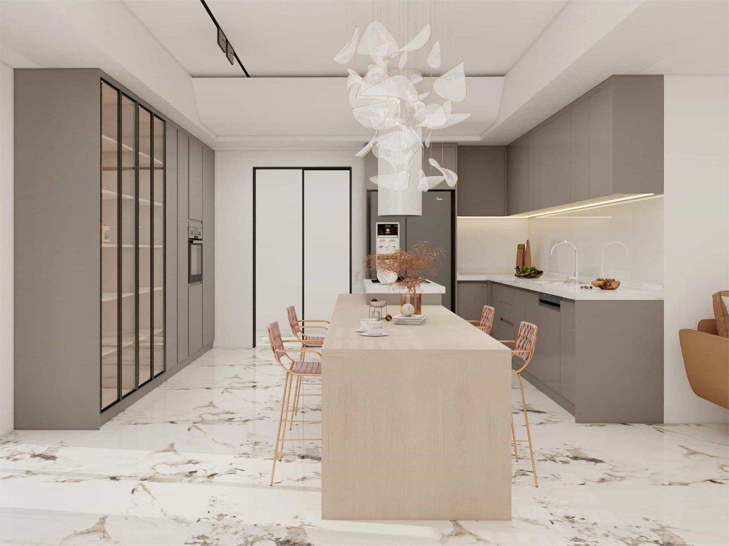Modern Gray U-Shaped Kitchen Island Cabinets