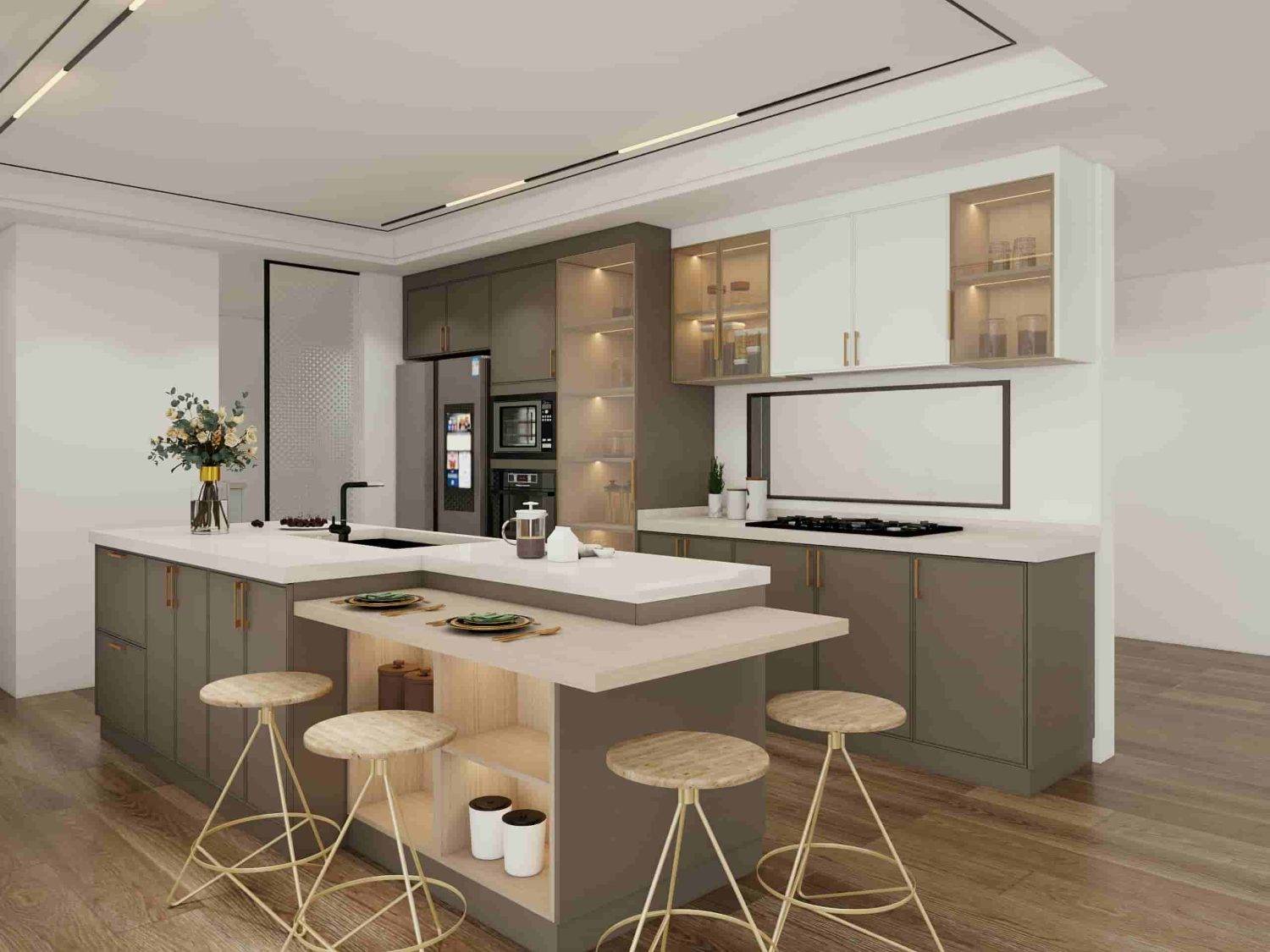Modern Green Gray Kitchen Cabinets with Island
