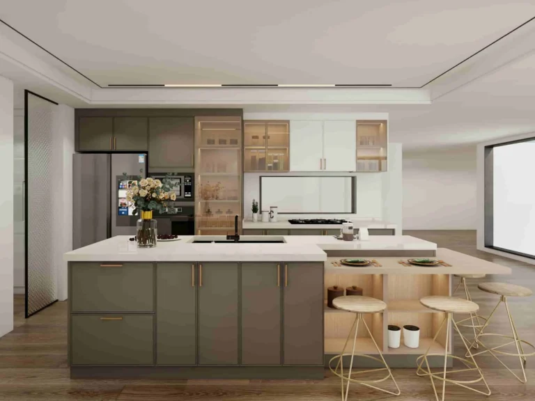 Modern Green Gray Kitchen Cabinets with Island