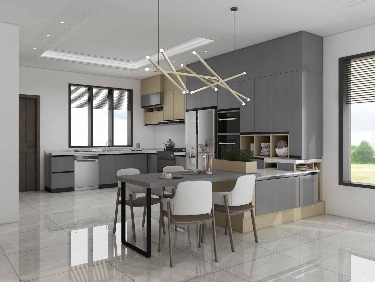 Modern L-Shaped Grey Two-tone Kitchen Cabinets 2 Modern L-Shaped Grey Two-tone Kitchen Cabinets