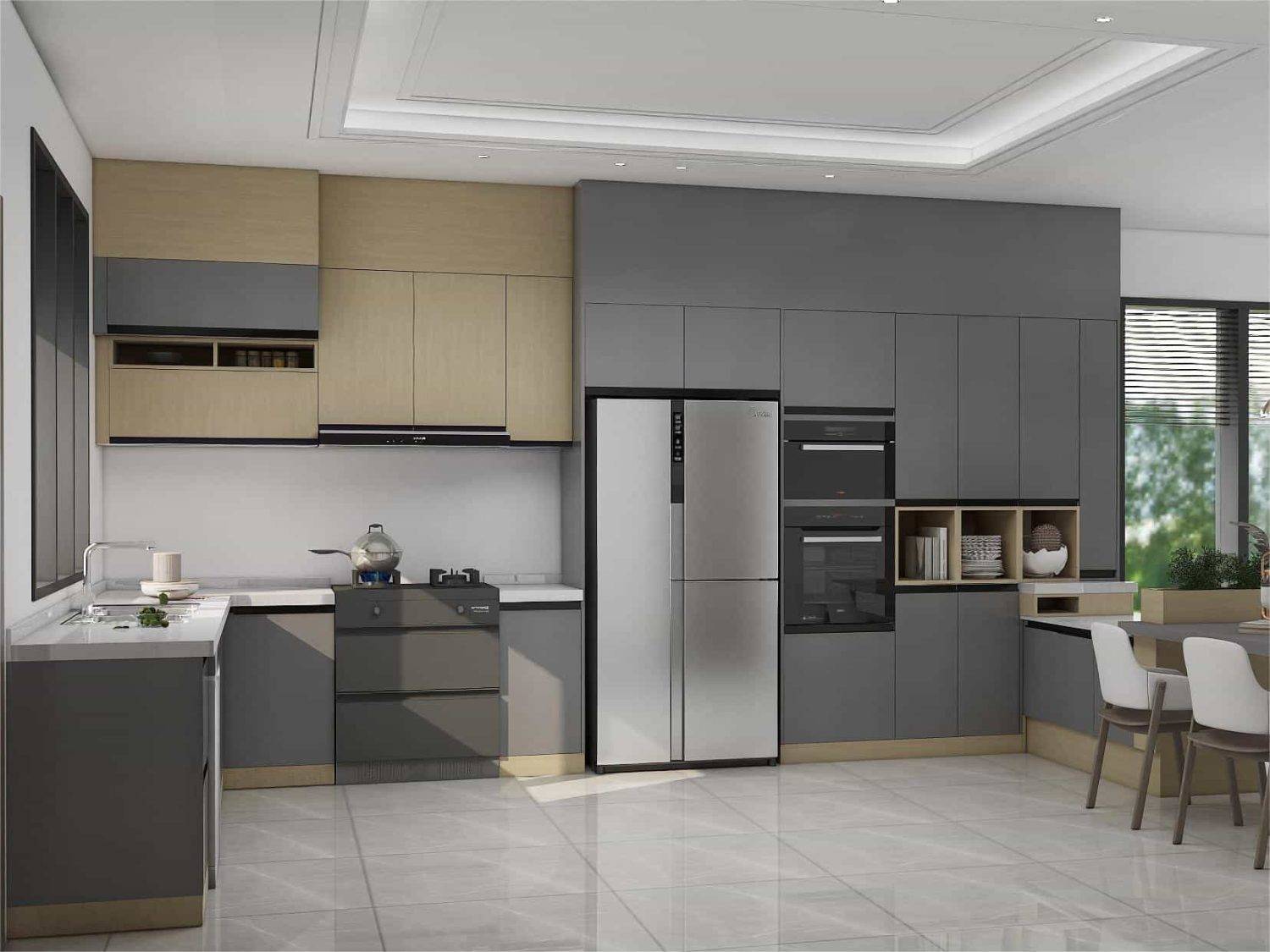 Modern L-Shaped Grey Two-tone Kitchen Cabinets