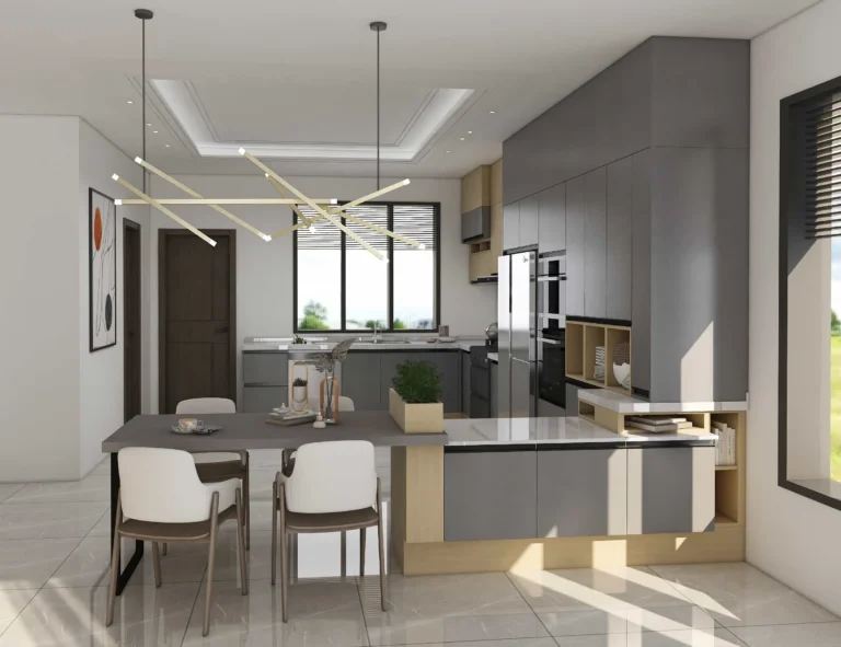 Modern L-Shaped Grey Two-tone Kitchen Cabinets (3)