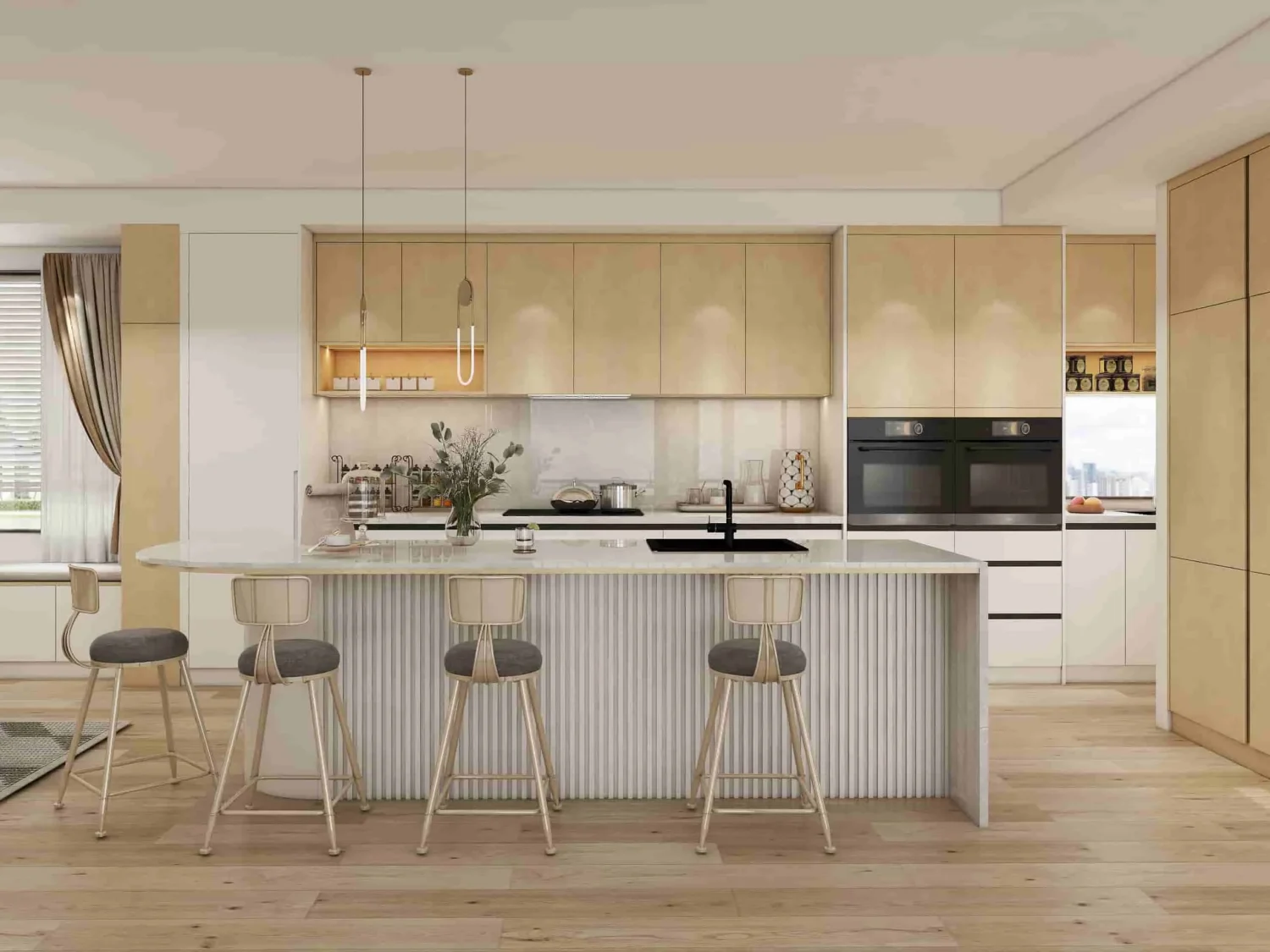 Modern Two Tone Light Wood Kitchen Cabinets