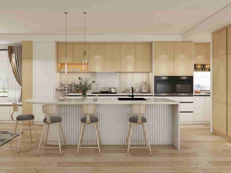 Modern Two Tone Light Wood Kitchen Cabinets