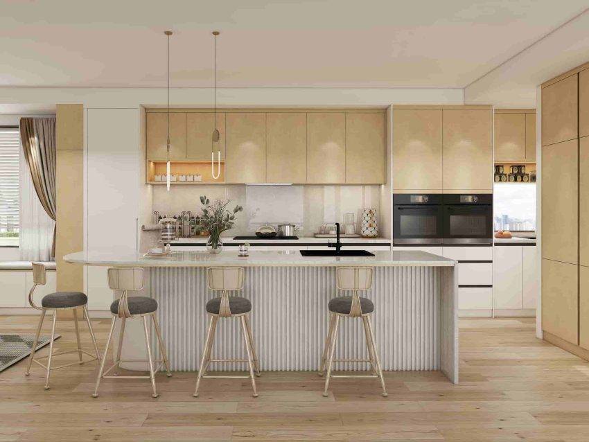 Modern Two Tone Light Wood Kitchen Cabinets