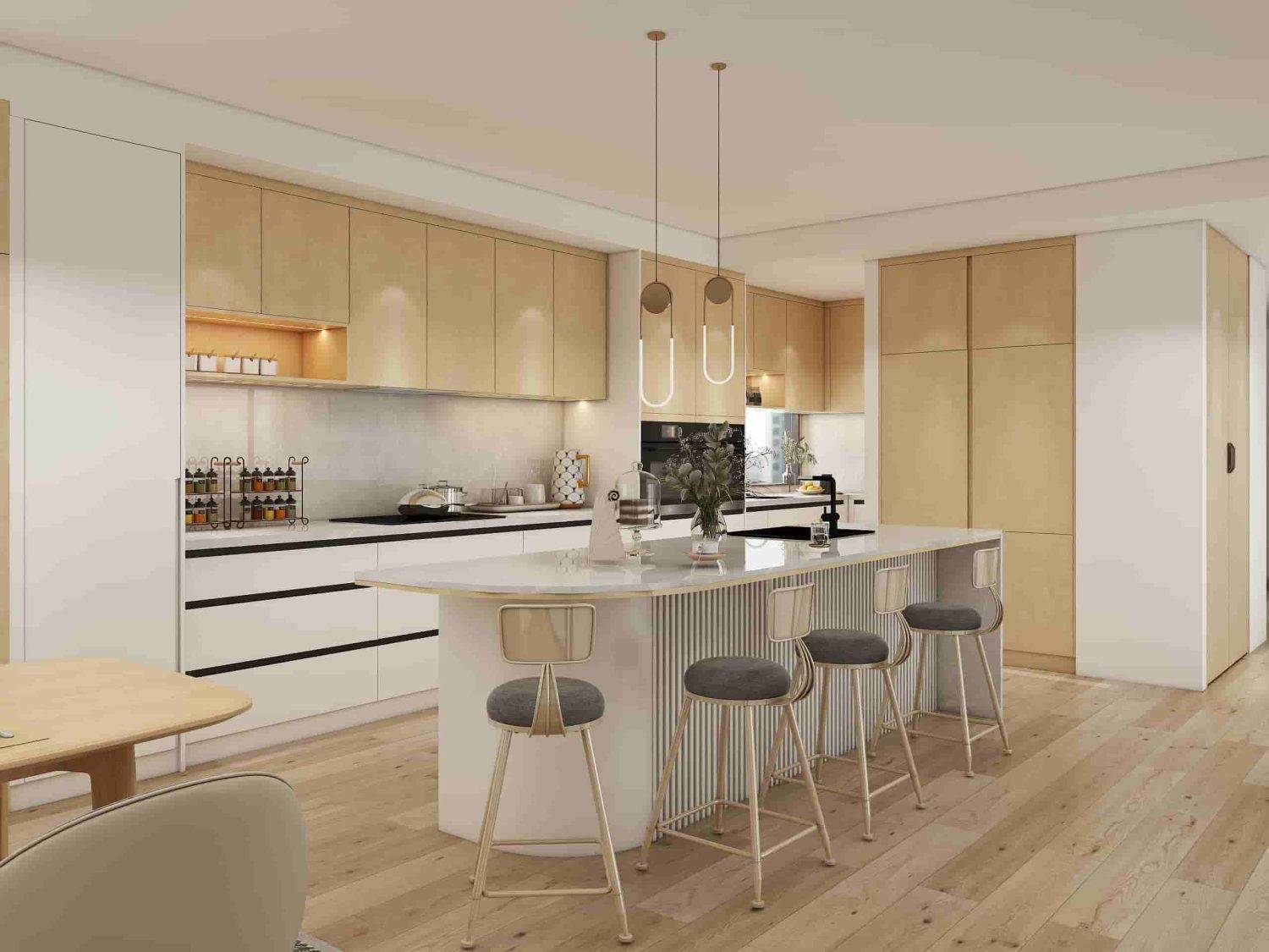 Modern Two Tone Light Wood Kitchen Cabinets