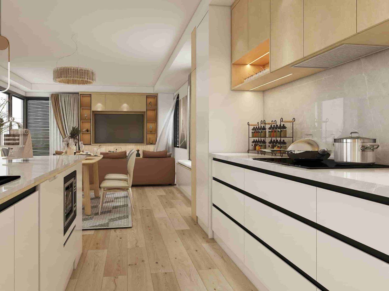 Modern Two Tone Light Wood Kitchen Cabinets