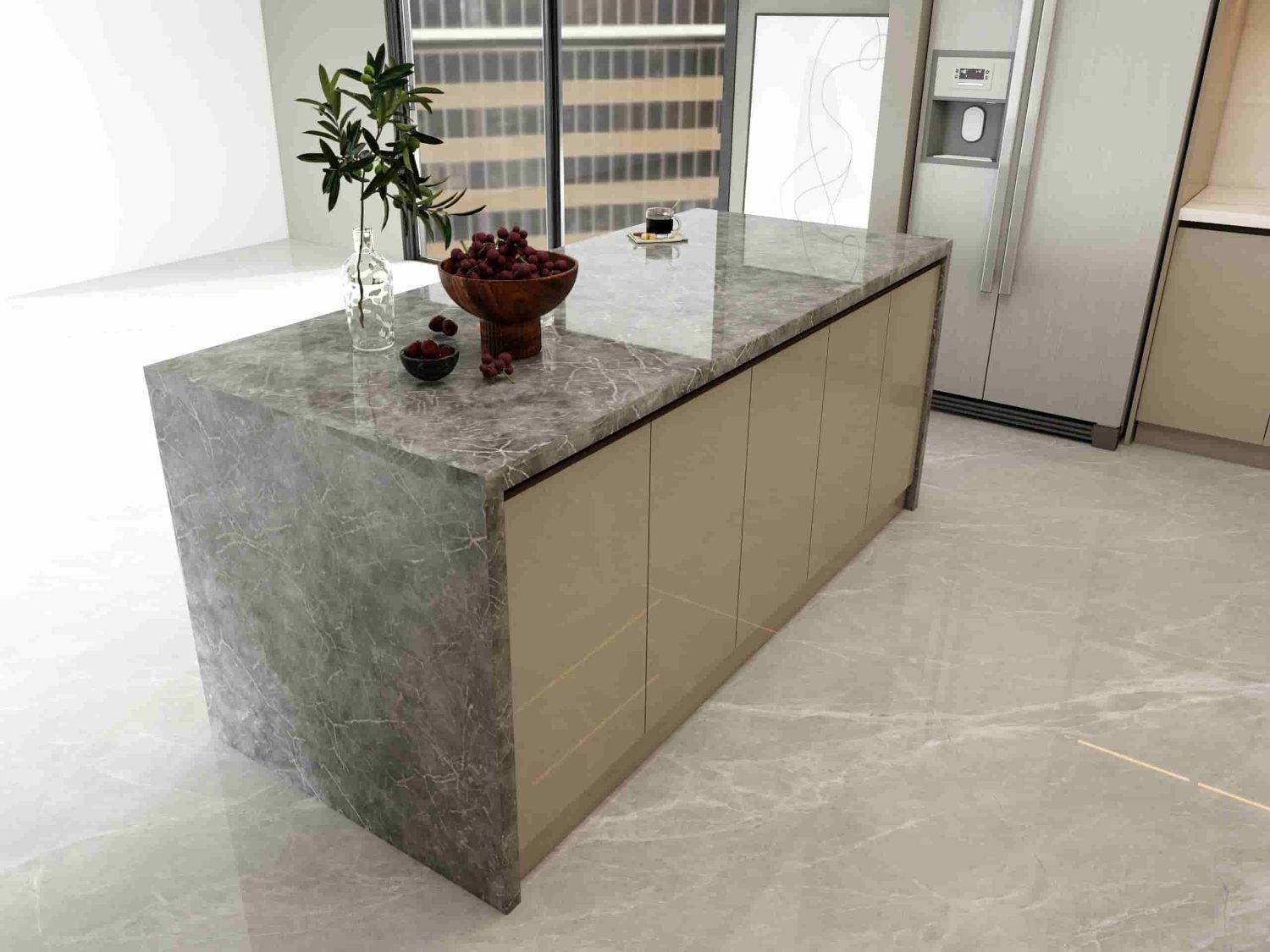 Modern U-Shaped Gray Green Kitchen Cabinets