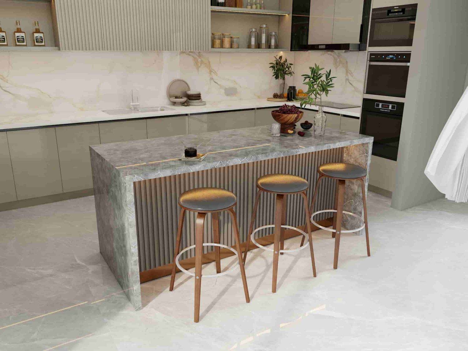 Modern U-Shaped Gray Green Particle Board Kitchen Cabinets 2 Modern U-Shaped Gray Green Kitchen Cabinets