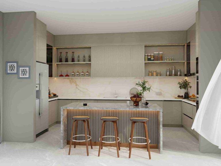 Modern U-Shaped Gray Green Kitchen Cabinets