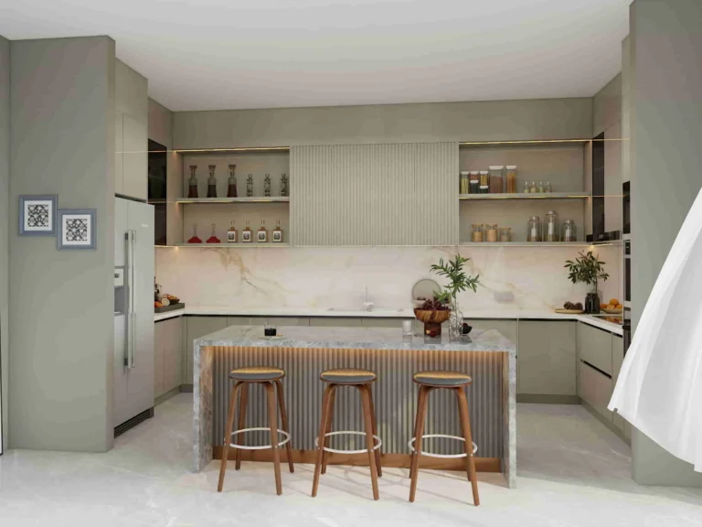 Modern U-Shaped Gray Green Kitchen Cabinets
