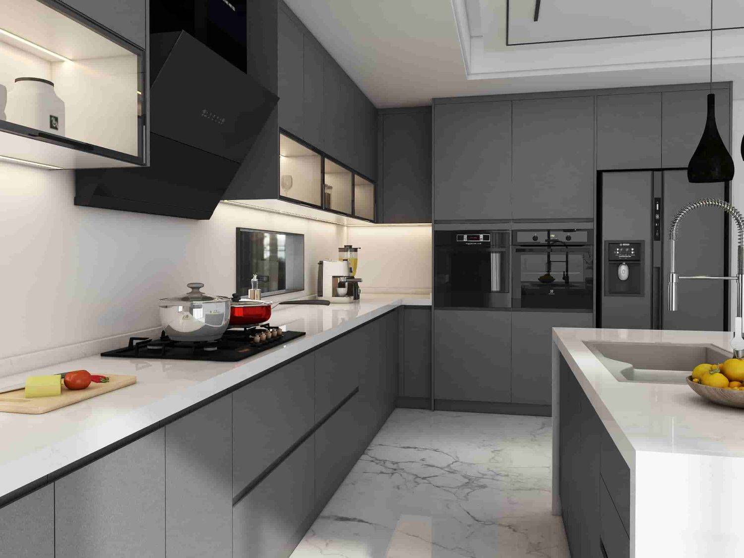 Sleek and Chic A Tour of a Modern Grey Kitchen with Smart Storage Solutions