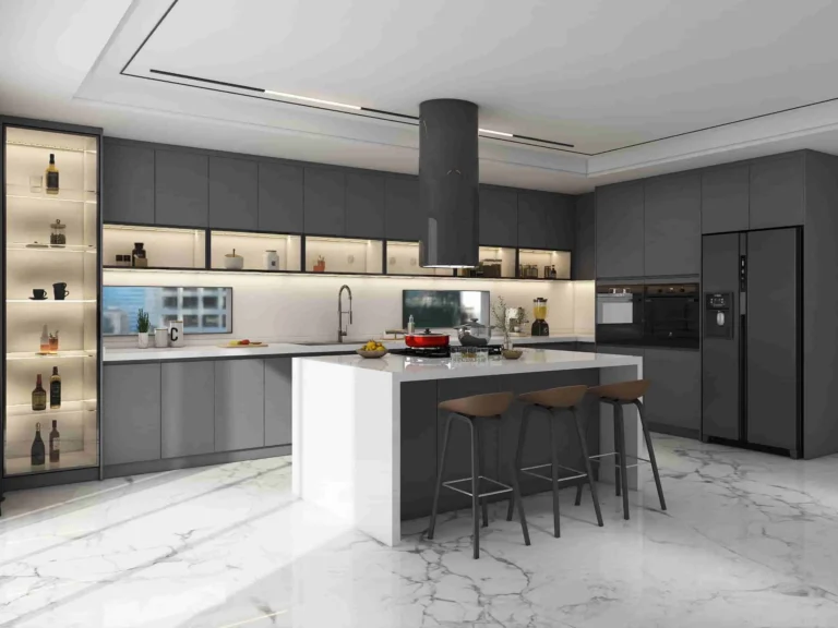 Sleek and Chic A Tour of a Modern Grey Kitchen with Smart Storage Solutions