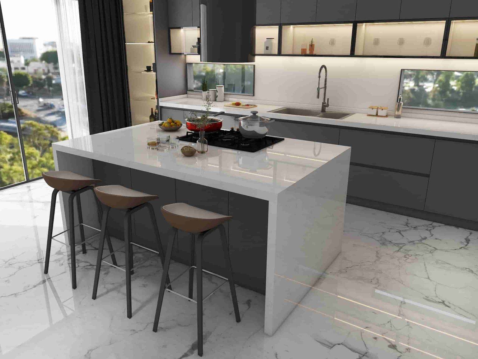 Sleek and Chic: A Tour of a Modern Grey Laminate Kitchen with Smart