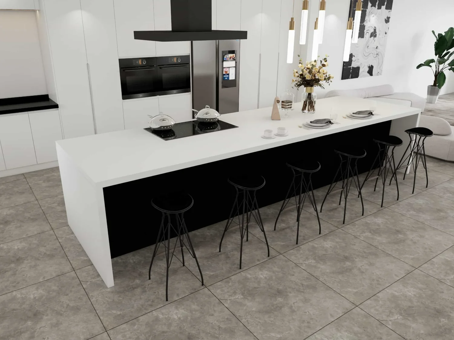 Gabinetes de cocina en blanco y negro de dos tonos