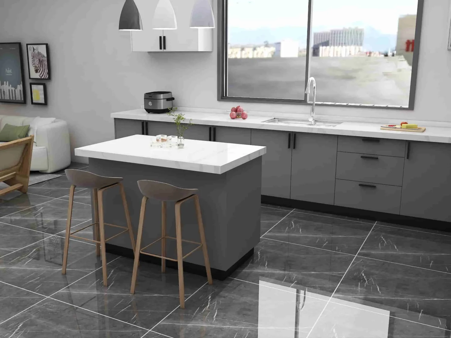 Gabinetes de cocina de dos tonos gris y blanco