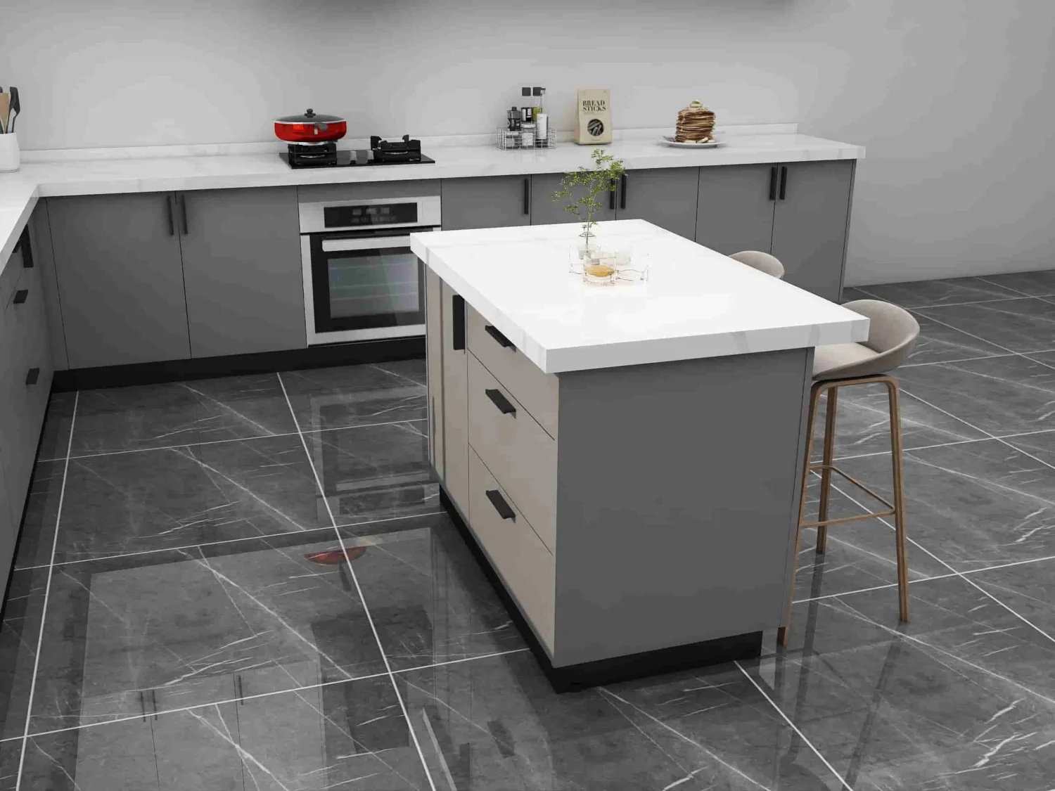 Two Tone Grey and White Kitchen Cabinets