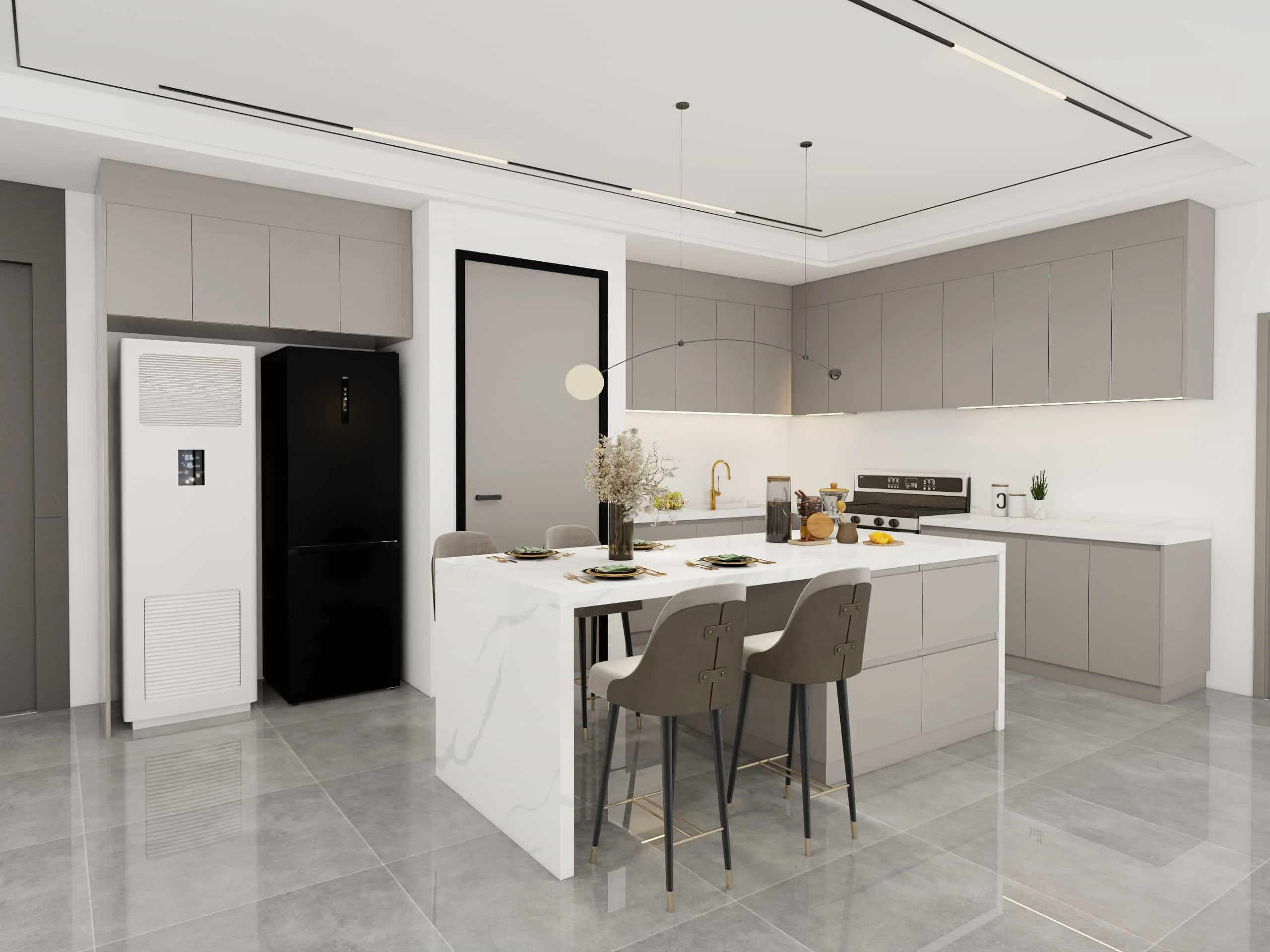 Modern Grey Particle Board Kitchen Cabinets L-Shaped 1 modern grey kitchen cabinets