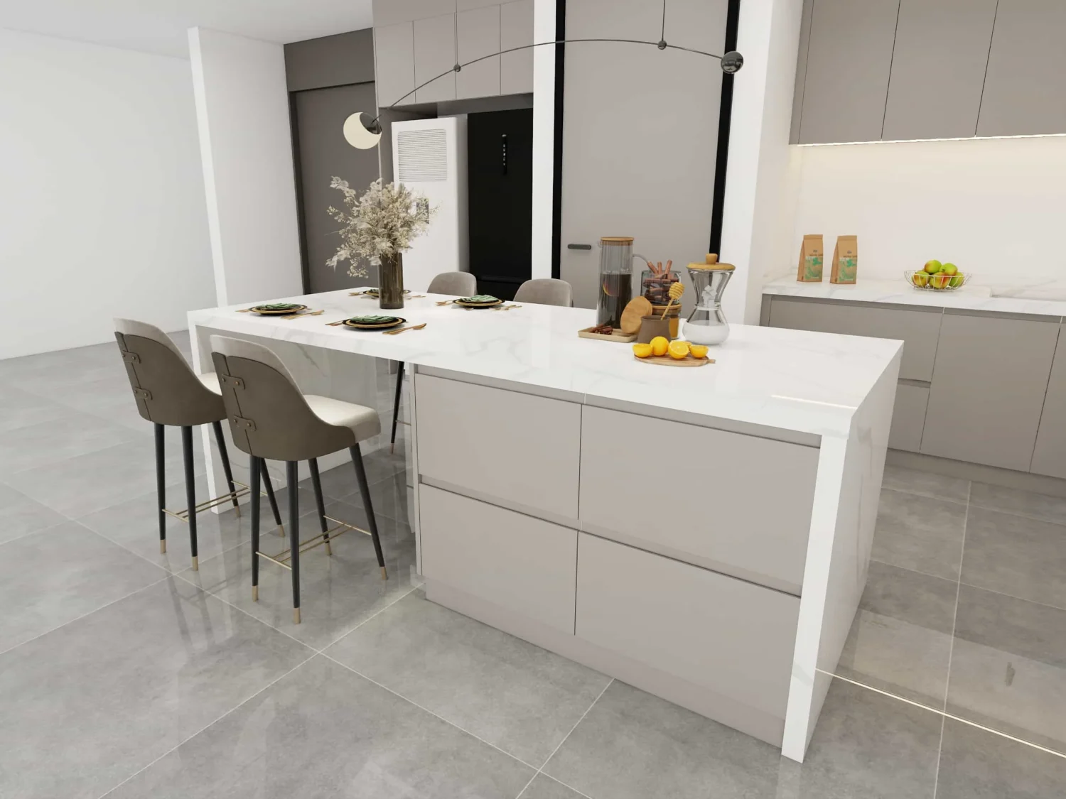 lemari dapur abu-abu modern