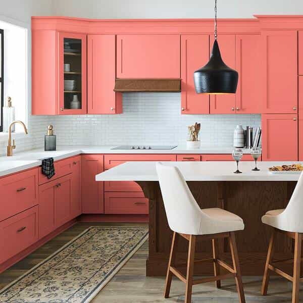 Corals and Reds kitchen cabinets