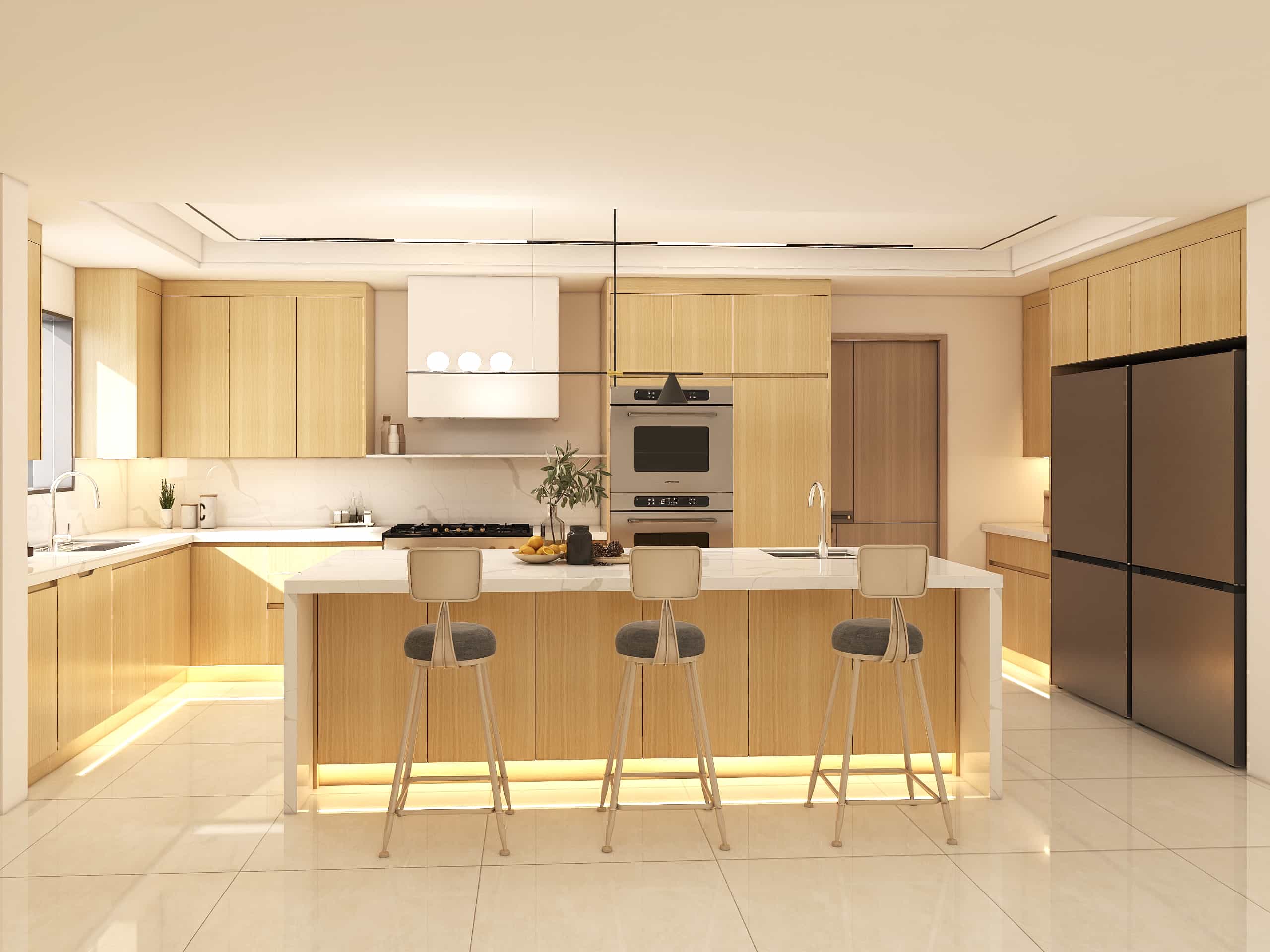 Sleek Modern Kitchen with Warm Wood Veneer Finishes