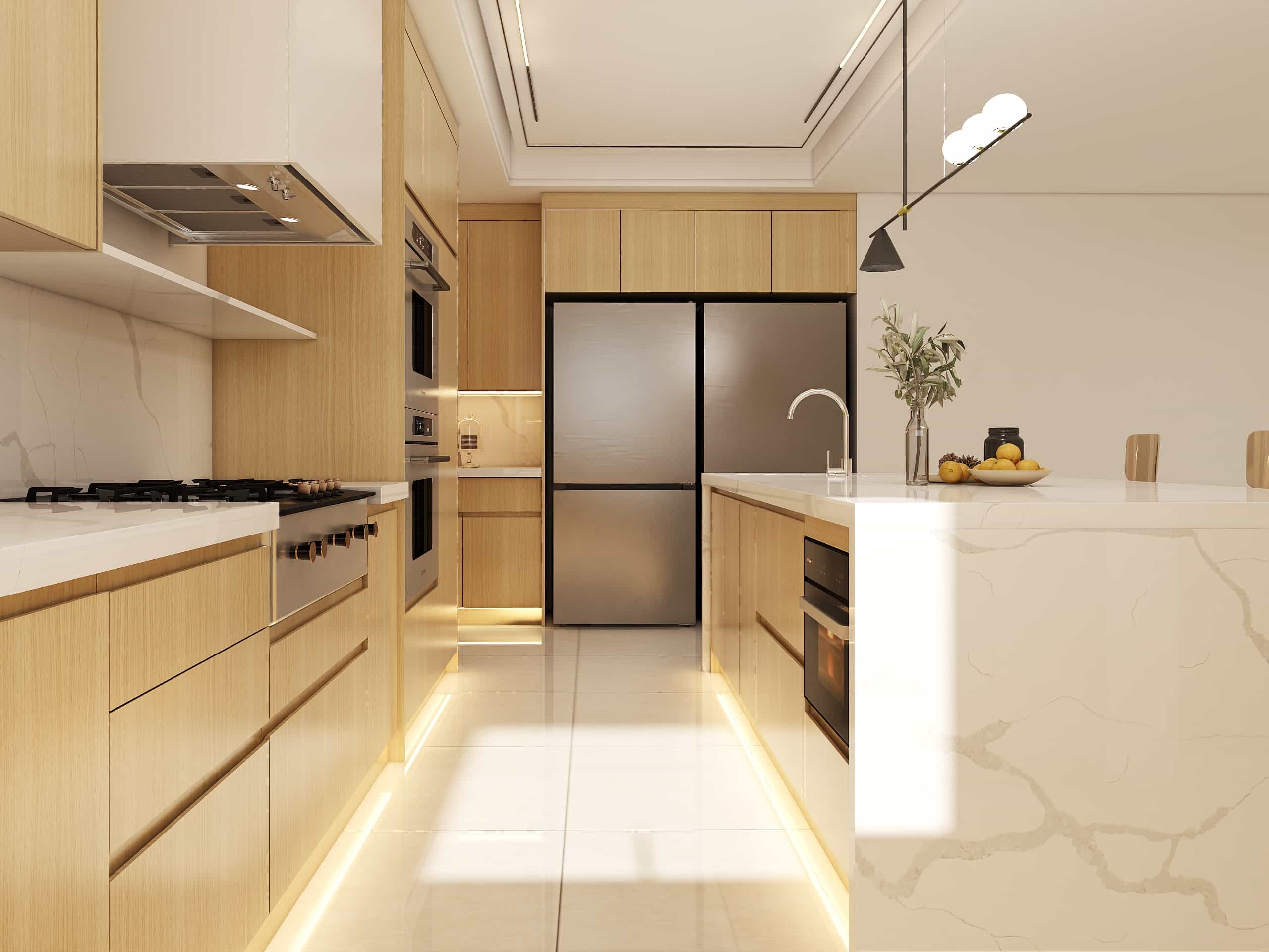 Sleek Modern Kitchen with Warm Wood Veneer Finishes