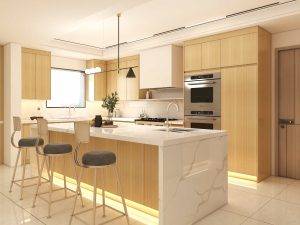 Sleek Modern Kitchen with Warm Wood Veneer Finishes