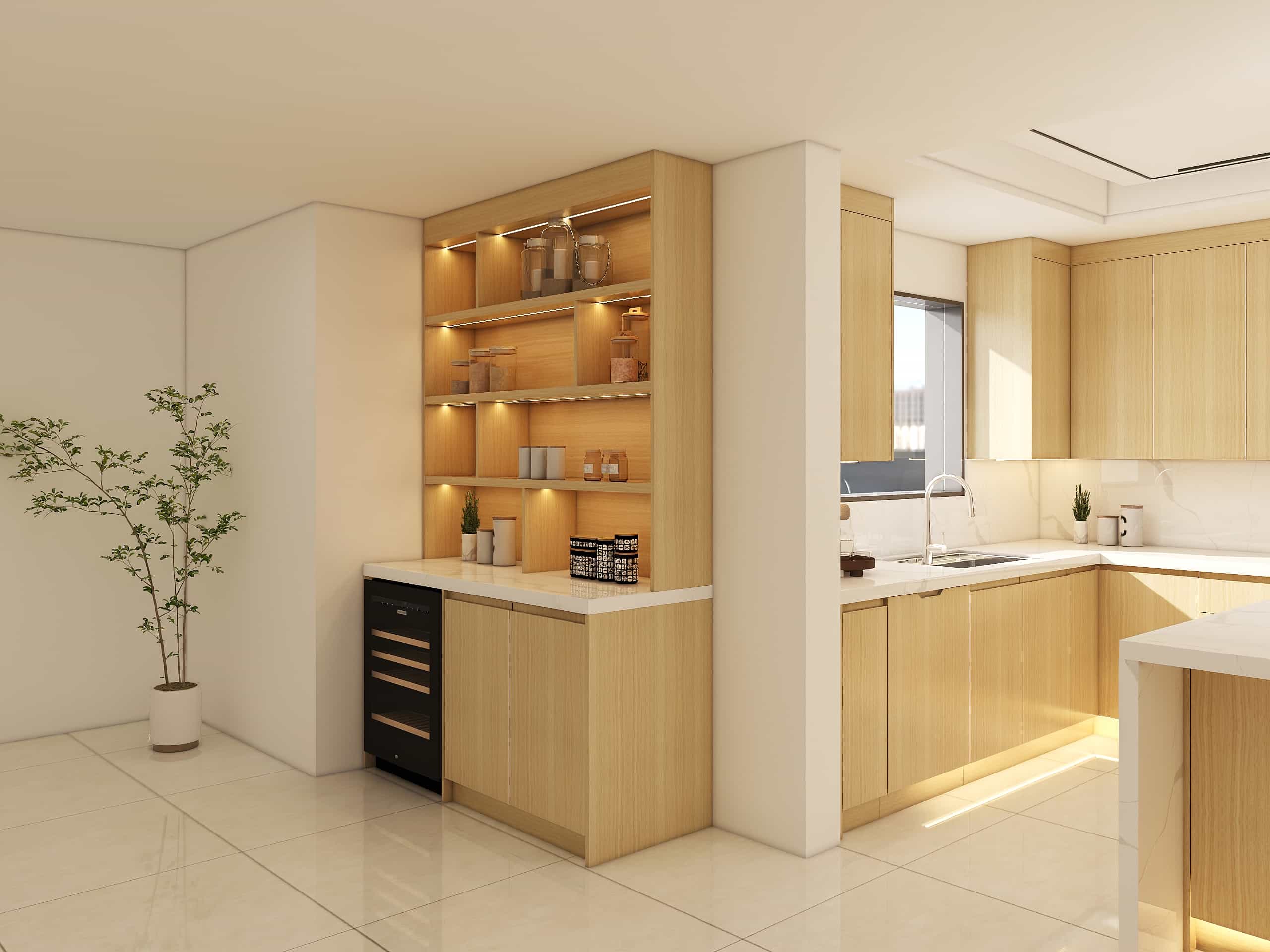 Sleek Modern Kitchen with Warm Wood Veneer Finishes 2 Sleek Modern Kitchen with Warm Wood Veneer Finishes