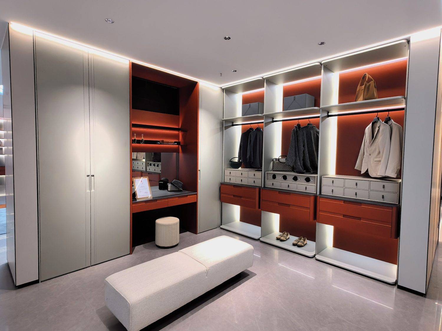 Grey & Red wardrobe WIC walking closet