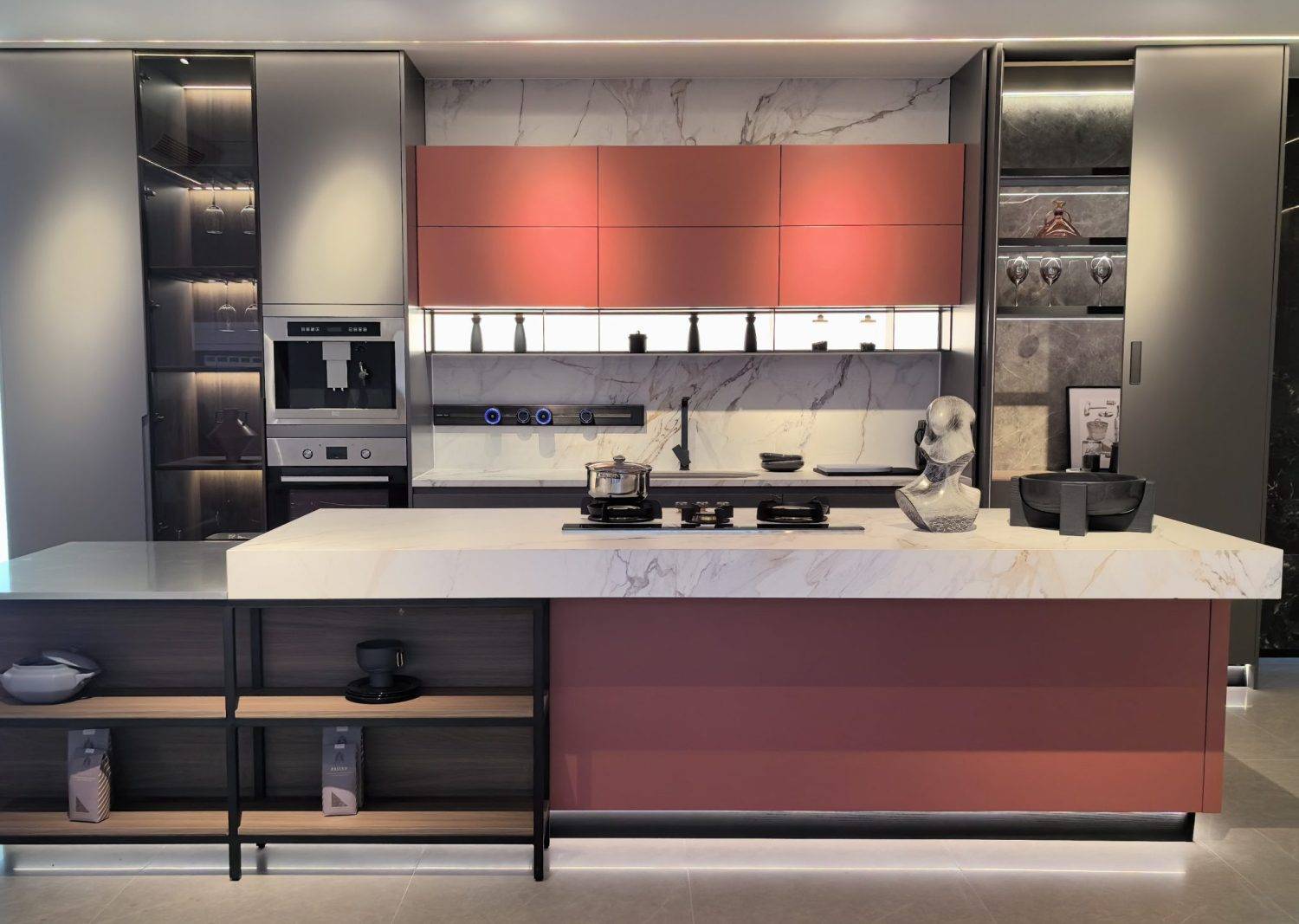 Red & Gray kitchen cabinets