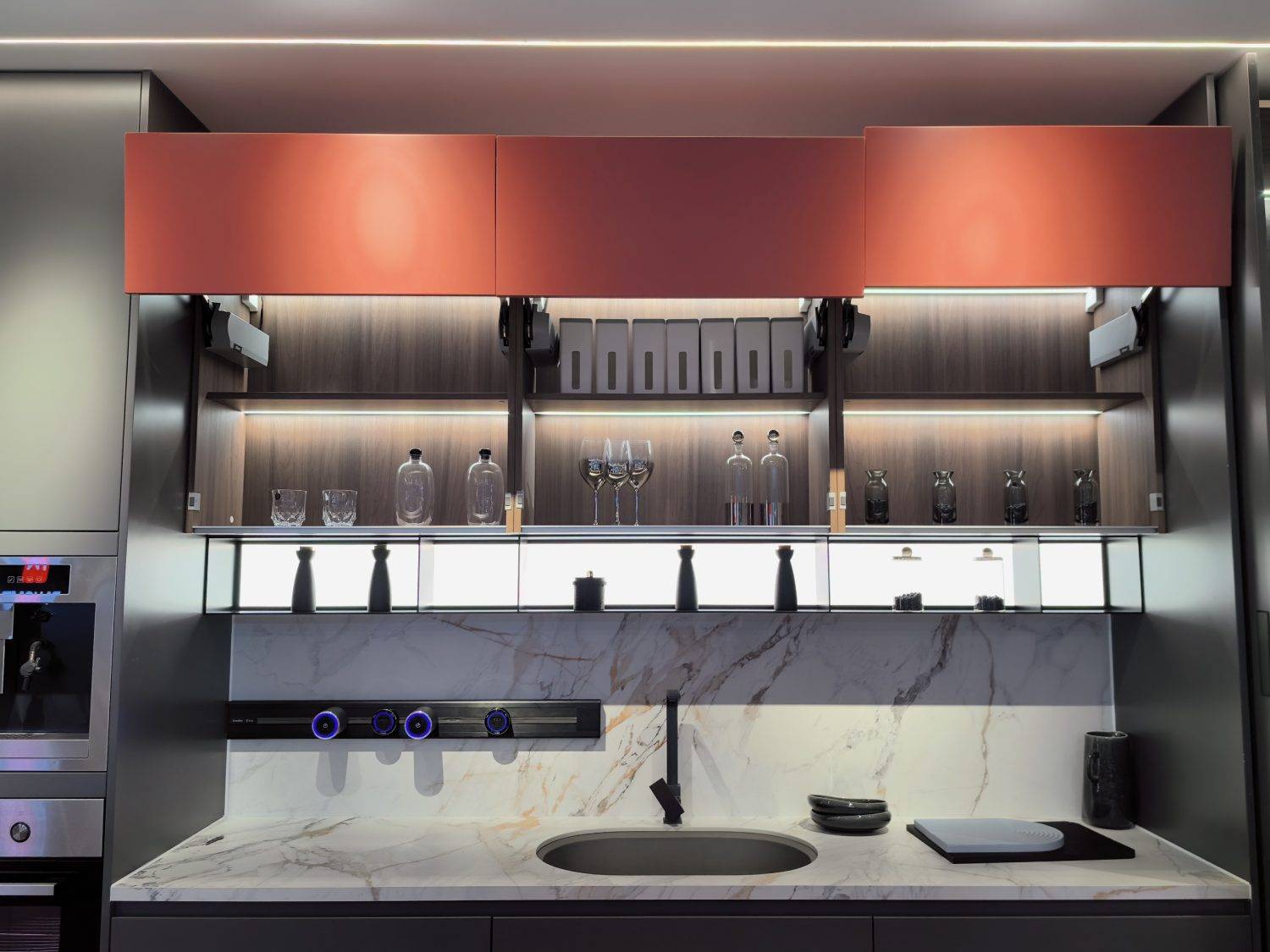 Gray & Red cabinetry
