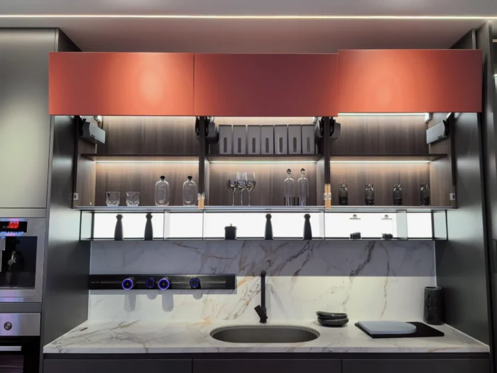 Gray & Red cabinetry