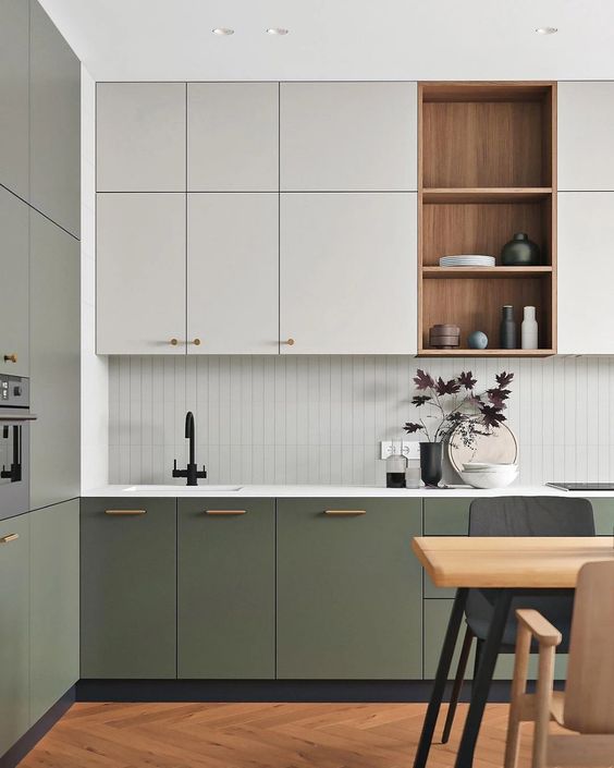 green kitchen cabinet