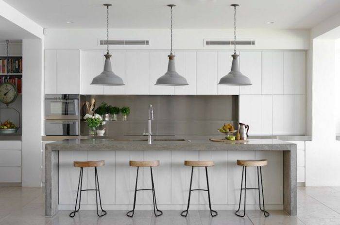 industrial style kitchen with gray cabinets
