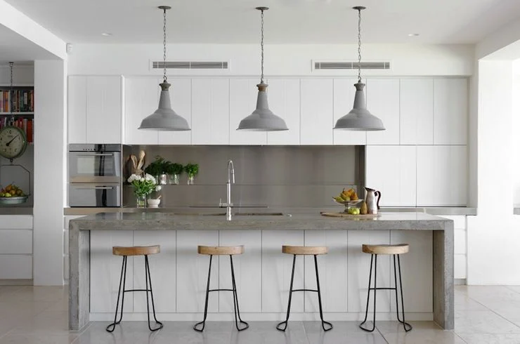 industrial style kitchen with gray cabinets