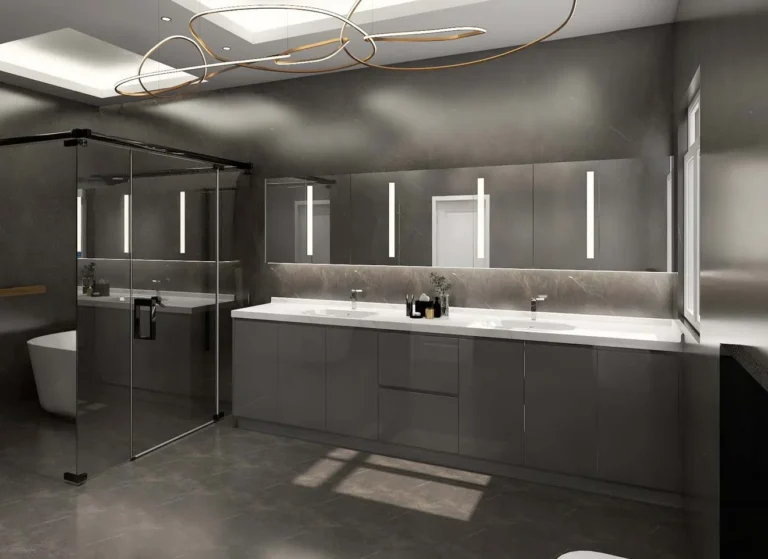 Modern Black Lacquer Double Sink Bathroom Vanity