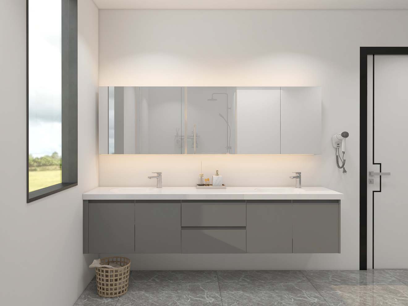 Modern Black Lacquer Double Sink Bathroom Vanity