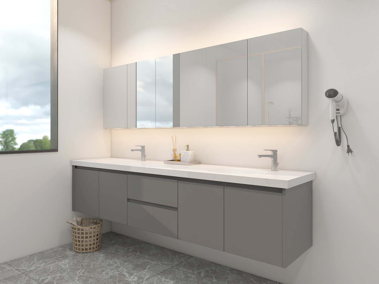 Modern Black Lacquer Double Sink Bathroom Vanity