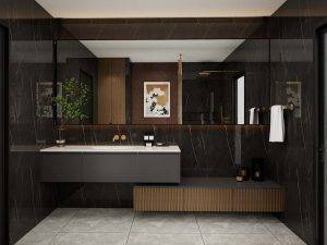 Sleek Black Melamine Bathroom Cabinets in Modern Decor