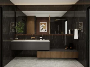 Sleek Black Melamine Bathroom Cabinets in Modern Decor