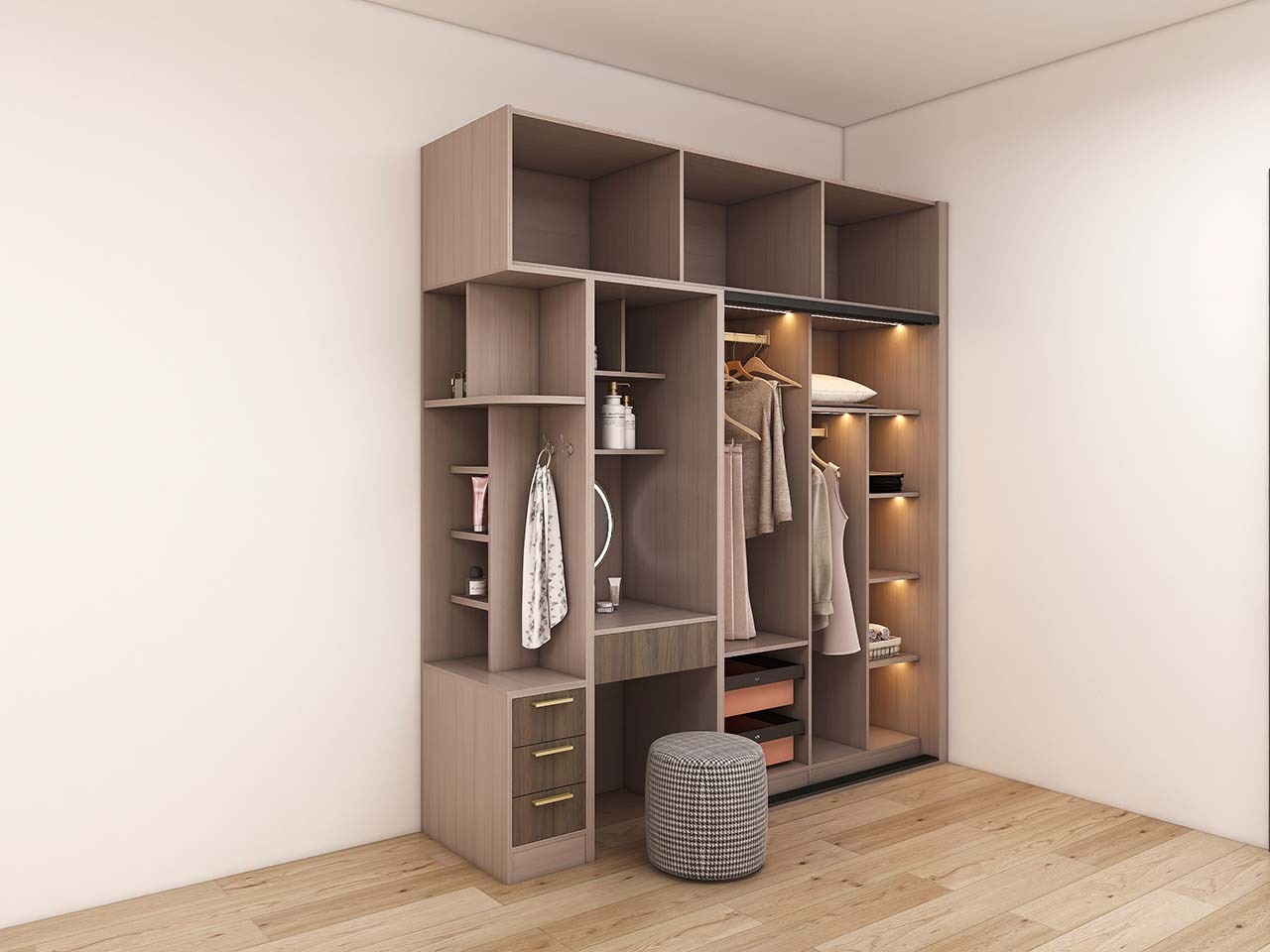 Black and Wood Two Tone Melamine Sliding Door Wardrobe