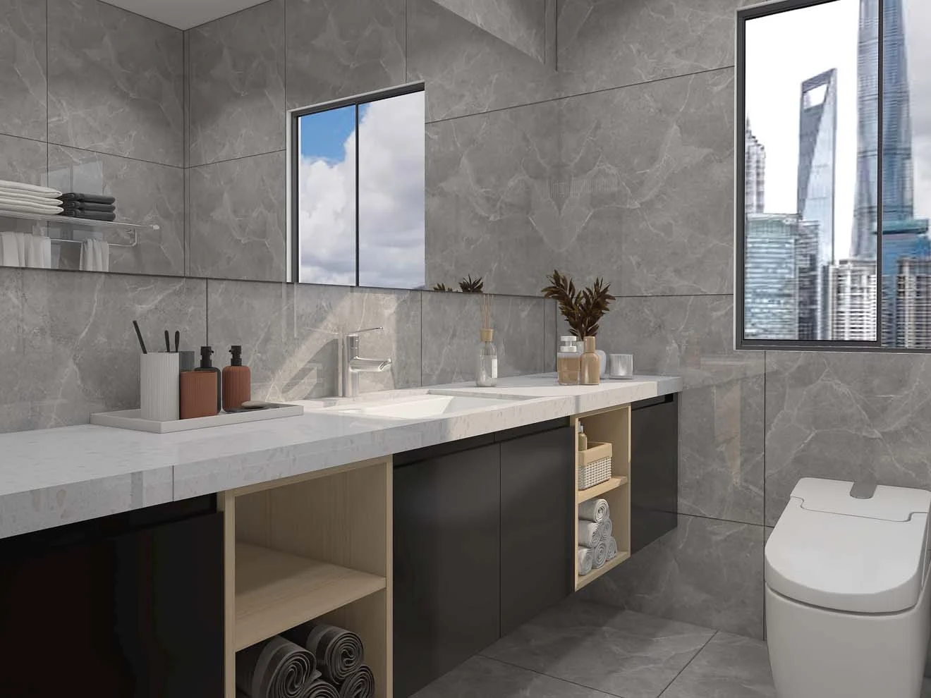 Black and Wood Two Tone Wood Bathroom Vanity
