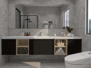 Black and Wood Two Tone Wood Bathroom Vanity