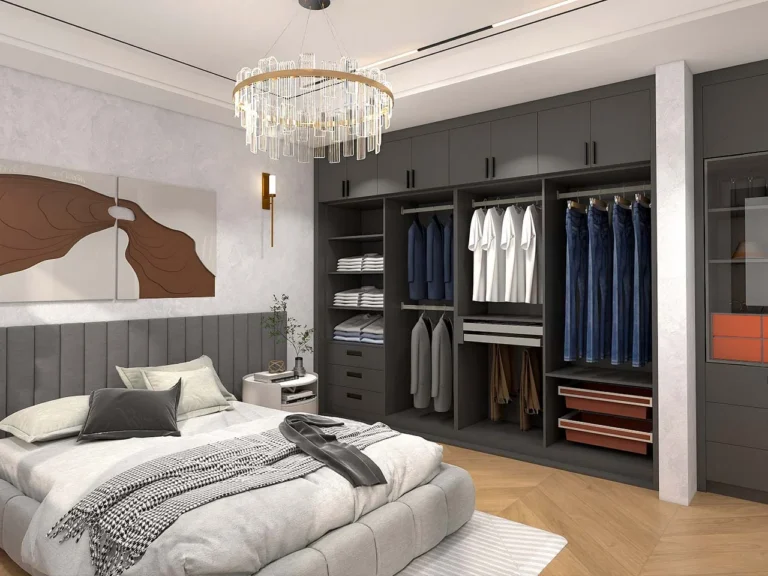 Black L-Shaped Melamine Sliding Door Wardrobe