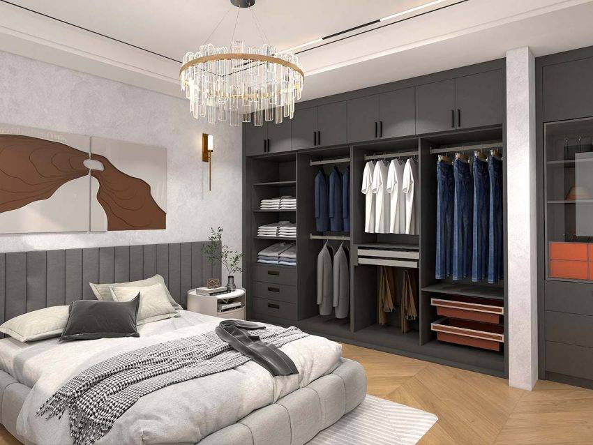 Black L-Shaped Melamine Sliding Door Wardrobe