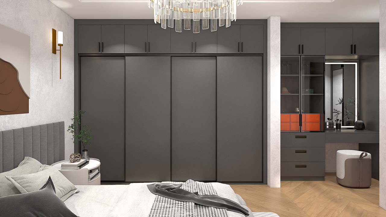 Black L-Shaped Melamine Sliding Door Wardrobe 2 Black L-Shaped Melamine Sliding Door Wardrobe